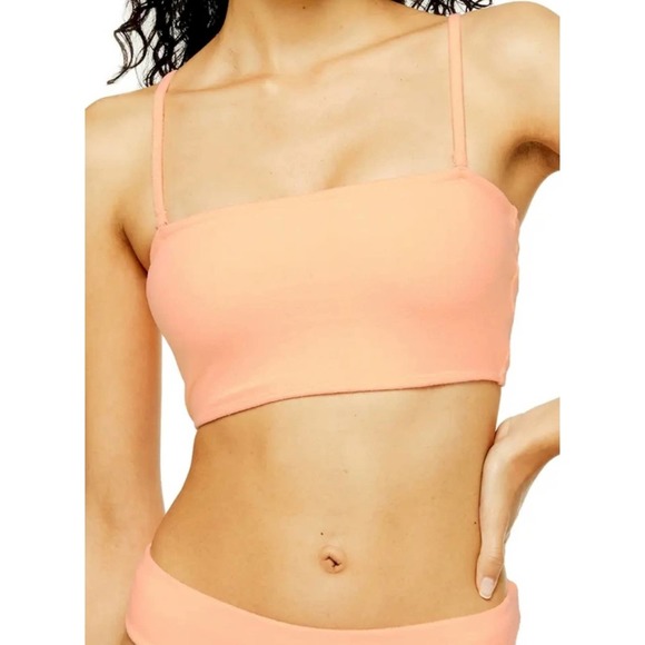 TOPSHOP Velour Bandeau Bikini Top 8 Peach - Picture 3 of 10